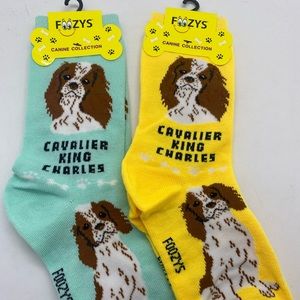 Womens foozys socks kings Charles cavalier 2 pair crew socks